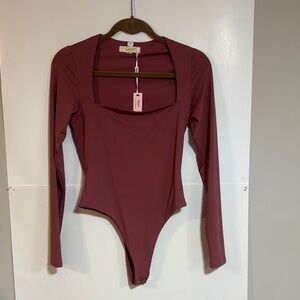 Qinsen Pink Bodysuit Medium NWT